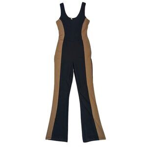 Women's Black and Tan Color Block Sleeveless Flare Leg Scoop Neck Jumpsuit, M.